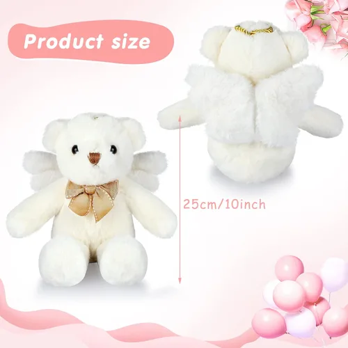 Vista 3 de HyDren Animal de peluche de oso de ángel con alas, muñecas de oso blanco para niños y niñas, regalo de cumpleaños (peluche, clásico)