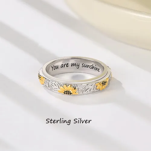 Vista 2 de LYTTMAB Anillo giratorio de flores para mujer, anillo de ansiedad de plata esterlina S925
