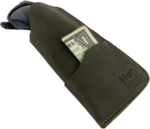 Vista 4 de Hide & Drink, Funda rústica para lentes de sol y cartera hecha a mano de cuero de grano completo
