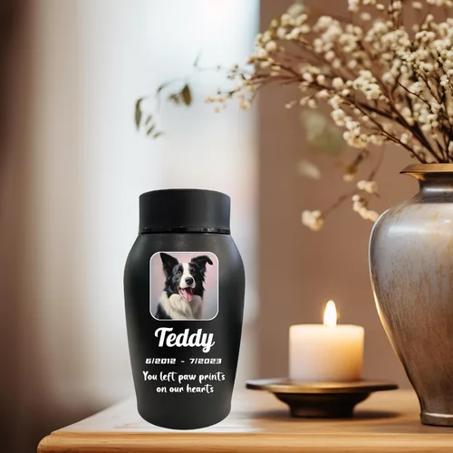Vista 4 de Urnas personalizadas para cenizas de perros y gatos, nombre de mascota personalizado para urnas de cremación, urnas de recuerdo conmemorativas