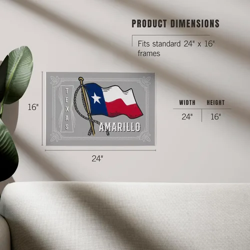 Vista 5 de Lantern Press 16x24 Inch Giclee Print, Amarillo, Texas, Waving State Flag, State Series