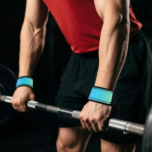 Vista 7 de Light Blue Gradient Lifting Wrist Straps 26" Neoprene Padded Deadlift Straps for Workout, Gym, Powerlifting, Bodybuilding