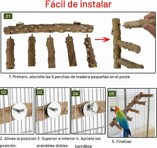 Vista 5 de Escalera de loro para pájaros, perca para jaula, puente de madera para pájaros, soportes para ejercicio, loro que escala, juguetes para masticar
