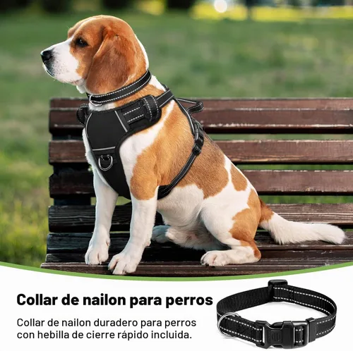 Vista 2 de WINSEE - Arnés para perro sin tirones, arneses para mascotas con collar, chaleco Oxford reflectante y ajustable, hebillas delanteras y traseras
