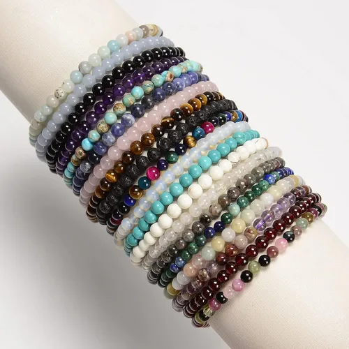Vista 2 de JM Design Pulsera de cuentas redondas lisas de amazonita pequeña, tamaño 0.157 in, 7.5 pulgadas de longitud