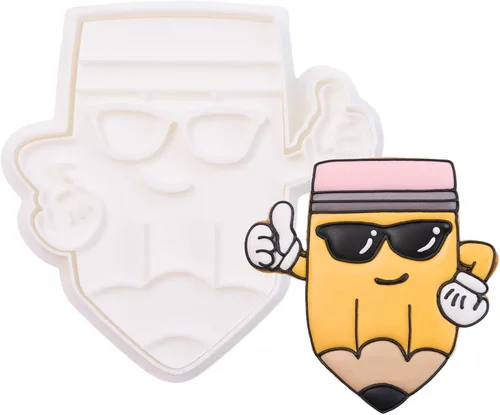 Vista 7 de Juego de cortador de galletas de regreso a clases con sellos de émbolo, 11 piezas, regalos de cocina, cumpleaños, vacaciones, ácido poliláctico 3D
