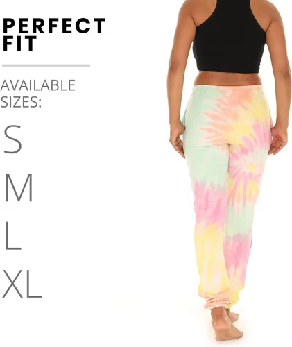 Vista 7 de Pure Essence Pantalones deportivos de teñido anudado para mujer, pantalones deportivos de vellón, menta magenta, talla S, Magenta Mint