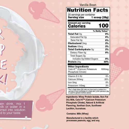 Vista 2 de Bariatric Eating Inspire Vanilla Bean - Polvo aislado de proteína de suero de leche con calcio (0.71 oz)