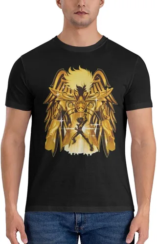 Vista 3 de Saint Anime Seiya - Camiseta de manga corta para hombre, diseño de arte impreso, cuello redondo, camisetas de algodón, color negro