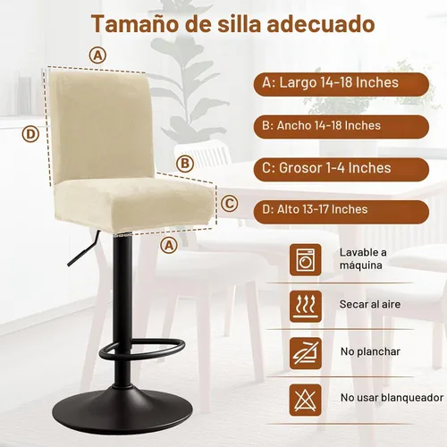 Vista 4 de Juego de 4 fundas de terciopelo para taburetes de bar, fundas elásticas suaves para taburetes de bar con respaldo, lavables, extraíbles, fundas