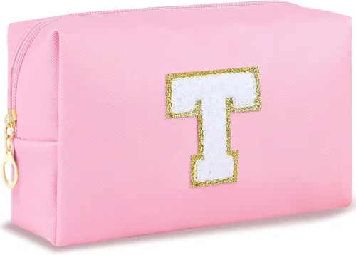 Vista 113 de URSKYTOUS Regalos para niñas, bolsa de maquillaje con inicial, bolsa de cosméticos personalizada con cremallera, bonita bolsa de aseo de viaje, Azul
