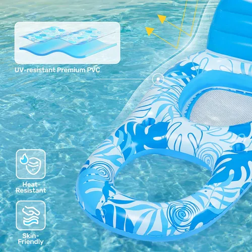 Vista 3 de Sloosh Flotadores inflables para piscina, tumbona para adultos, flotador de piscina flotante, silla reclinable flotante con portavasos y reposapiés