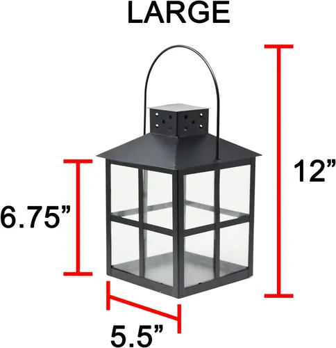Vista 4 de Juego de 3 faroles decorativos cuadrados para velas, estilo carruaje (negro)