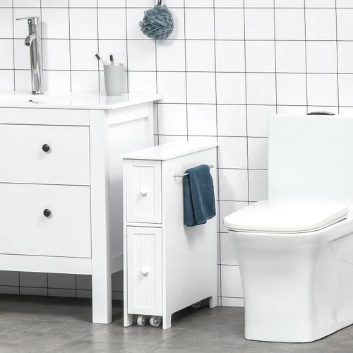 Vista 2 de kleankin Armario de baño delgado, soporte para papel higiénico, cajones