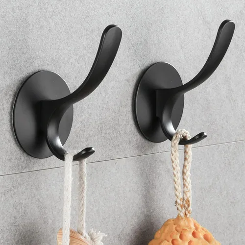 Vista 2 de Paquete de 2 ganchos adhesivos para toallas, color negro mate 304, ganchos para toallas de mano de acero inoxidable para baño, cocina, montaje