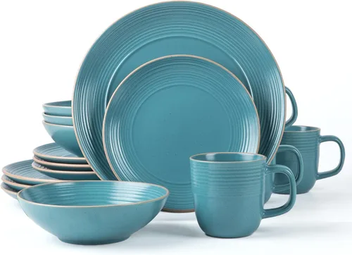 Vista 22 de ARORA SKUGGA Juego de vajilla redonda de cerámica de 16 piezas de 4, platos, platos pequeños, cuencos y tazas - Negro mate (472979)