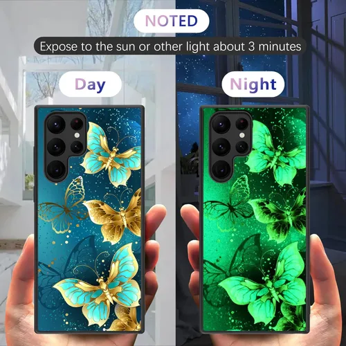 Vista 2 de GUAGUA Funda protectora para Samsung Galaxy S22 Ultra que brilla en la oscuridad, Samsung S22 Ultra, bonita mariposa azul noctilucente, luminosa, a