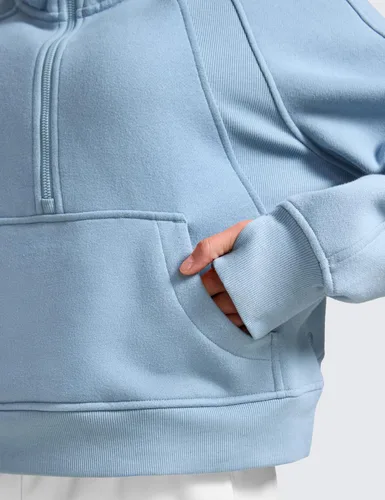 Vista 6 de CRZ YOGA Sudaderas con forro polar para mujer, media cremallera, cuello embudo, manga larga, sudaderas de gran tamaño con agujeros para el pulgar