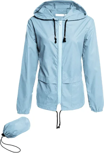 Vista 23 de Avoogue - Chaquetas de lluvia para mujer, diseño ligero, con capucha, para exteriores, impermeables, cortavientos Verde militar