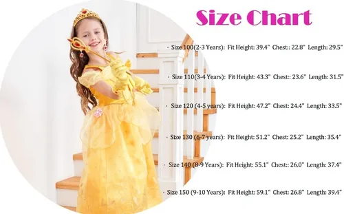 Vista 6 de Avady Girls Princess Costume for Belle Layered Off Shoulder Birthday Party Halloween Christmas Dress Up