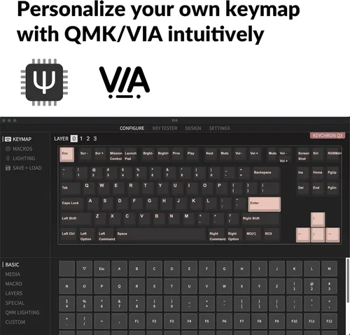 Vista 3 de Keychron Q3 TKL - Teclado mecánico personalizado con cable intercambiable en caliente perilla de aluminio completa versión barebone macro