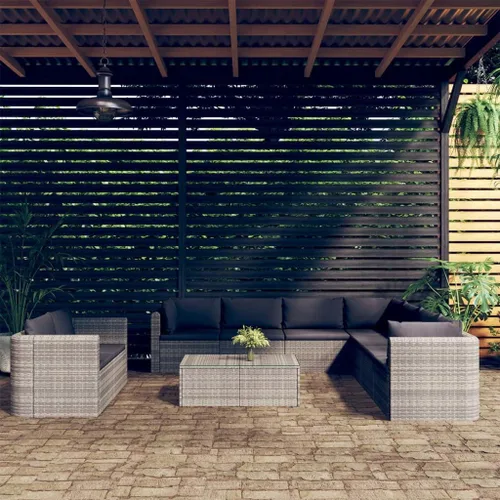 Vista 11 de Juego de sala de patio de 9 piezas con cojines, sofá casual, muebles de conversación, muebles de piscina al aire libre, utilizado en sala de estar