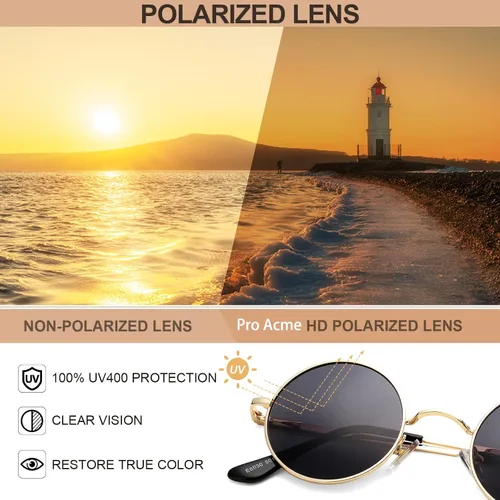 Vista 6 de Pro Acme - Gafas de sol polarizadas redondas para hombre y mujer, estilo John Lennon