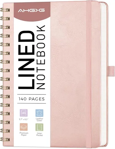 Vista 13 de AHGXG Cuaderno de espiral rayado de 8.5 x 11 pulgadas, cuadernos grandes A4 para mujeres y hombres, cuaderno de cuero de tapa dura con rayas