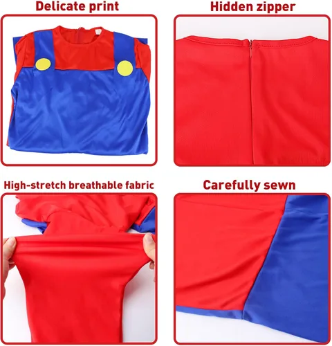 Vista 3 de Mario Costume for Adults Men-Halloween Costume Cosplay Jumpsuit with Accessory