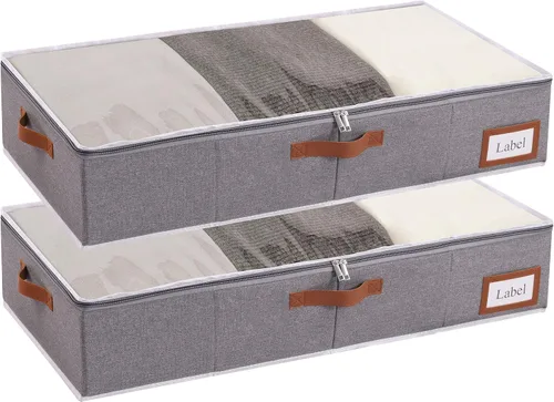 Vista 14 de Yawinhe Almacenamiento debajo de la cama, paquete de 2 organizadores de armario, bolsas plegables para contenedores, con ranura para tarjeta de Beige