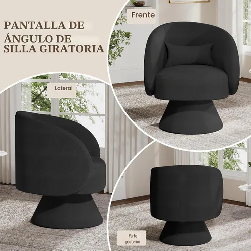 Vista 5 de Juego de 2 sillas giratorias de barril, silla decorativa pequeña de 360 Negro