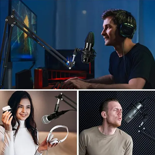 Vista 7 de Para Shure SM7B Boom Arm - Soporte de micrófono con 2 cubiertas de micrófono para reducir los ruidos del viento, gestión de cables y filtro pop