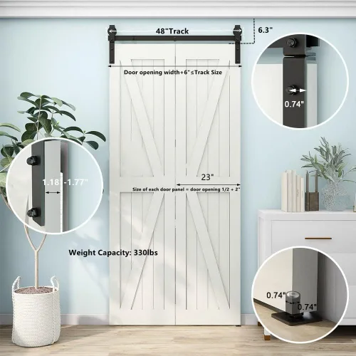 Vista 3 de Herrajes para puerta corrediza de granero bidireccional, suave y silenciosamente, resistente, simple y fácil de instalar para kit de hardware de 5