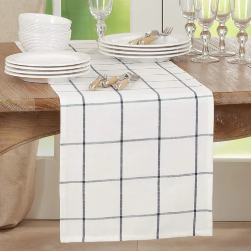 Vista 2 de SARO LIFESTYLE Hester Collection Camino de mesa simple a cuadros, 16 x 72 pulgadas, color blanco