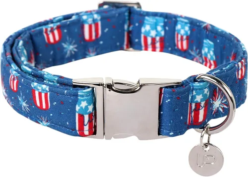 Vista 26 de Collar de perro floral azul, collar floral de algodón ajustable para primavera y verano con colgante de margarita, hebilla de liberación rápida