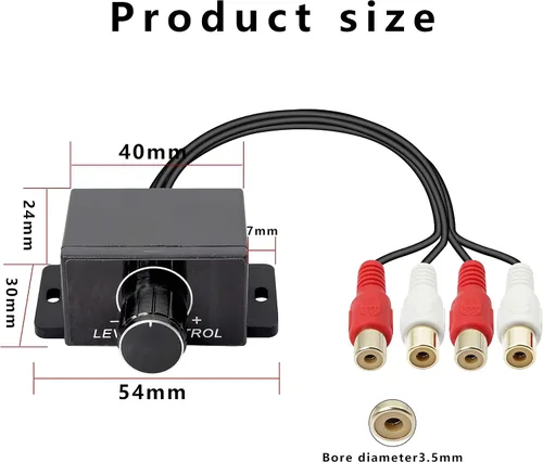 Vista 6 de XMSJSIY Controlador universal de nivel RCA amplificador de audio para automóvil, ajuste de audio RCA, perilla de control de volumen de graves
