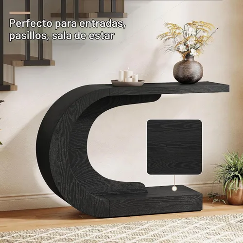 Vista 5 de Tribesigns Mesa consola moderna de mediados de siglo de 43.3 pulgadas para entrada, mesa de entrada de madera en forma de C para sala de estar, Negro