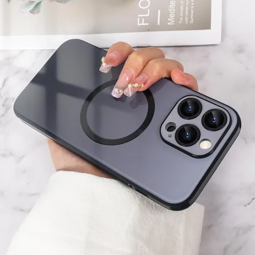Vista 7 de Guppy Funda para iPhone 12 Pro - Parte trasera de vidrio degradado con carga magnética, película de lente, color negro