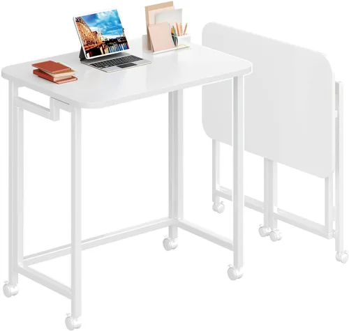 Vista 16 de 4NM Escritorio de computadora rodante móvil pequeño de 23.6", mesa carrito plegable para laptop con ruedas, escritorio de oficina portátil para Todo