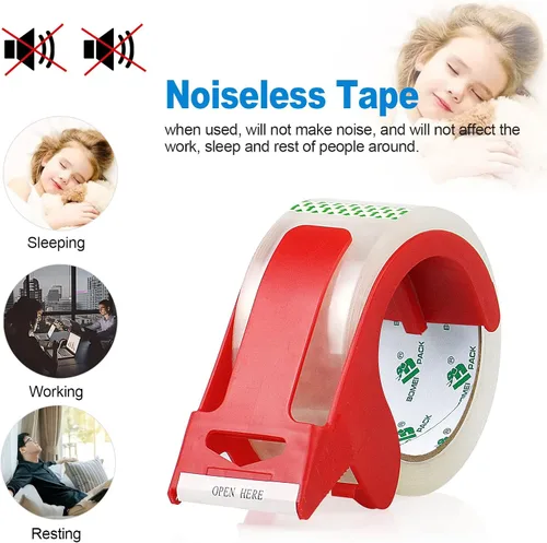 Vista 3 de BOMEI PACK - Cinta de embalaje transparente resistente, 2 rollos con dispensador recargable, cinta de embalaje silenciosa de 4,8 cm x 50 m, cinta