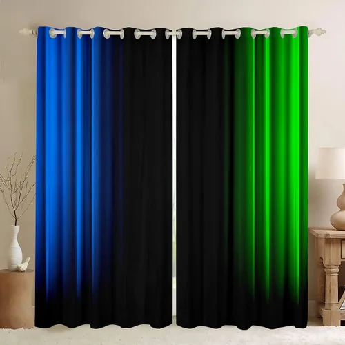 Vista 18 de Feelyou Cortinas abstractas degradadas para niños, adolescentes y mujeres, cortinas de ventana azules, moradas y negras, tratamientos geométricos
