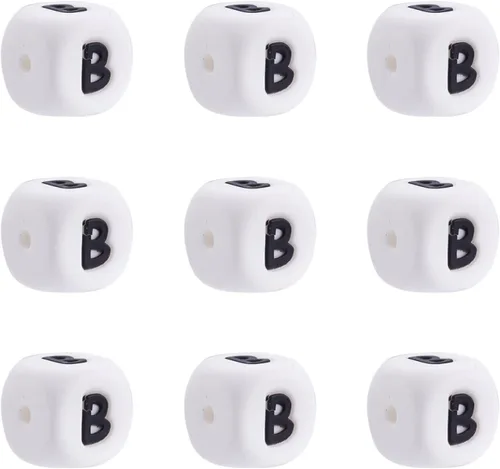 Vista 24 de Mega Pet 10 cuentas de silicona en forma de cubo de silicona con la letra A, cuentas sueltas del alfabeto, cuentas del alfabeto, de 0.472 x 0.472 x