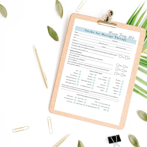 Vista 9 de Formularios de ingesta de cliente de terapeuta de masaje, consentimiento, notas de jabón Formularios para tratamiento y técnica de historial