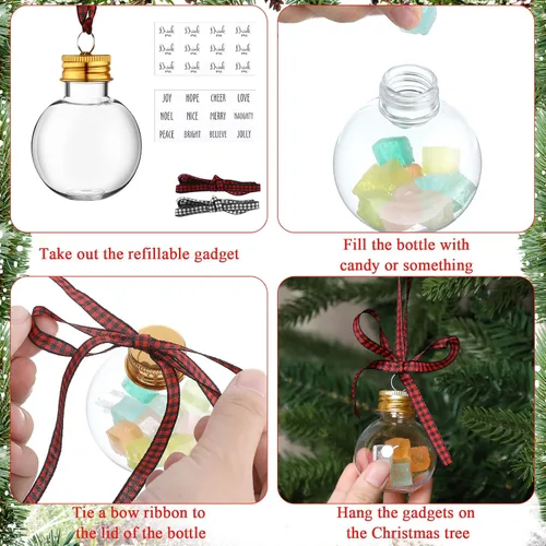 Vista 4 de Kajaia 12 piezas Adornos de árbol de Navidad rellenables con bolas de alcohol de Navidad con cinta adhesiva de cuadros de búfalo tiras adhesivas