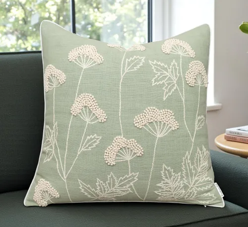 Vista 7 de Rudransha Funda de almohada bordada a mano con flores silvestres, 18 x 18 pulgadas, algodón marfil, floreciente