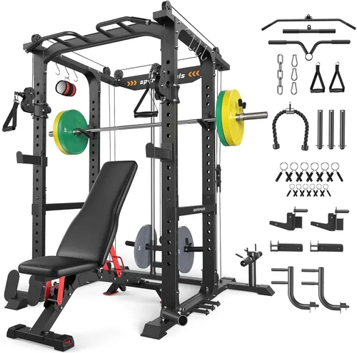 Vista 14 de Sportsroyals Jaula de Potencia, Rack de Potencia Multifuncional de 1600 libras con Sistema de Cruce de Cable Ajustable y Más Accesorios