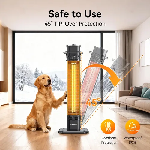 Vista 3 de VAGKRI - Calentador eléctrico para exteriores de patio, 1500 W, 91 cm de infrarrojos con 2 tubos de calor, 3 niveles, protección contra volcadura