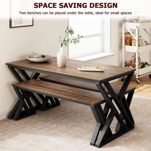 Vista 4 de Gaoman - Juego de mesa de comedor para 4, juego de mesa de comedor con 2 bancos, juego de mesa rectangular de cocina con marco de metal resistente