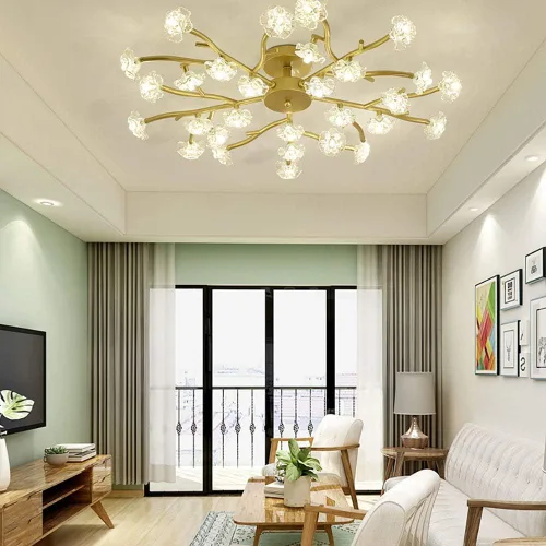 Vista 2 de Lámpara de araña de Cristal, moderna y sencilla, luz LED de techo, 10 Luces, para cocina, comedor, sala de Estar, Dorada, 18 Luces