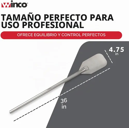 Vista 4 de Winco Paleta mezcladora de acero inoxidable de 36" Resistente, mango reforzado, bordes contorneados